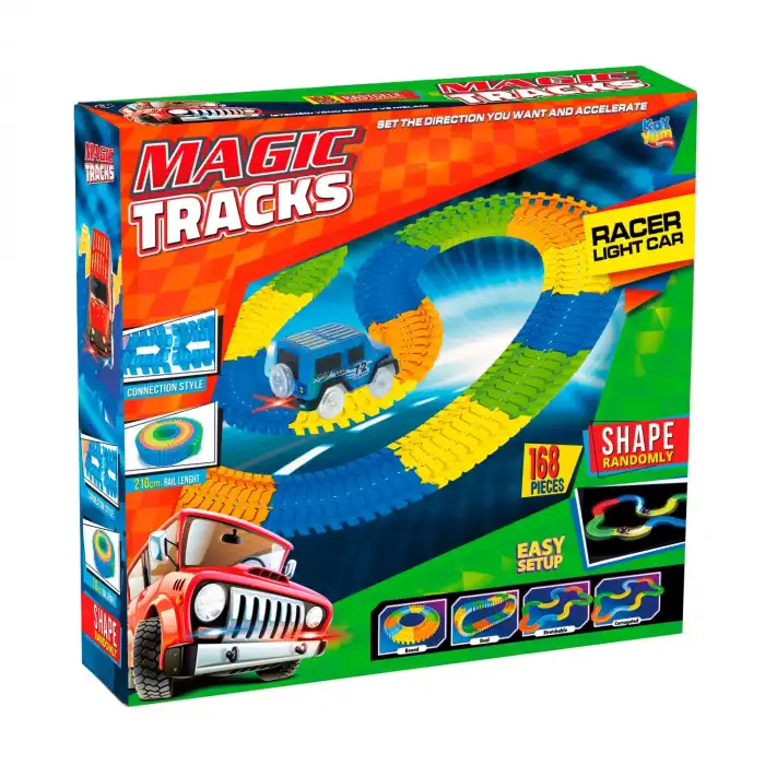 Magic Trucks 168 Parça Raylı Pist - Raylı Araç Oyuncak - Tren Oyuncak - Renkli Araç Yolu - Pist Set