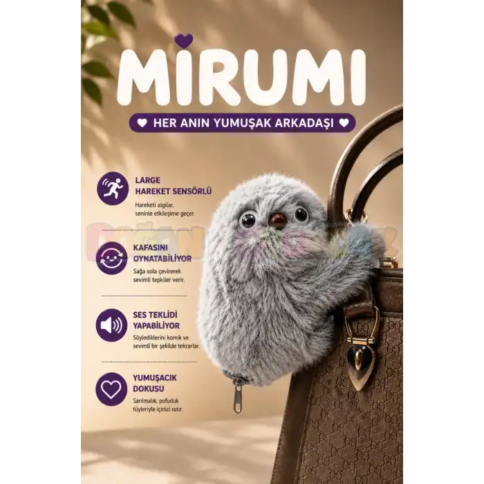 Mirumi Oyuncak Peluş Gri Mirumi Akıllı Peluş Robot Oyuncak Müzikli Hareketli Kafa Etkileşimli Sevimli
