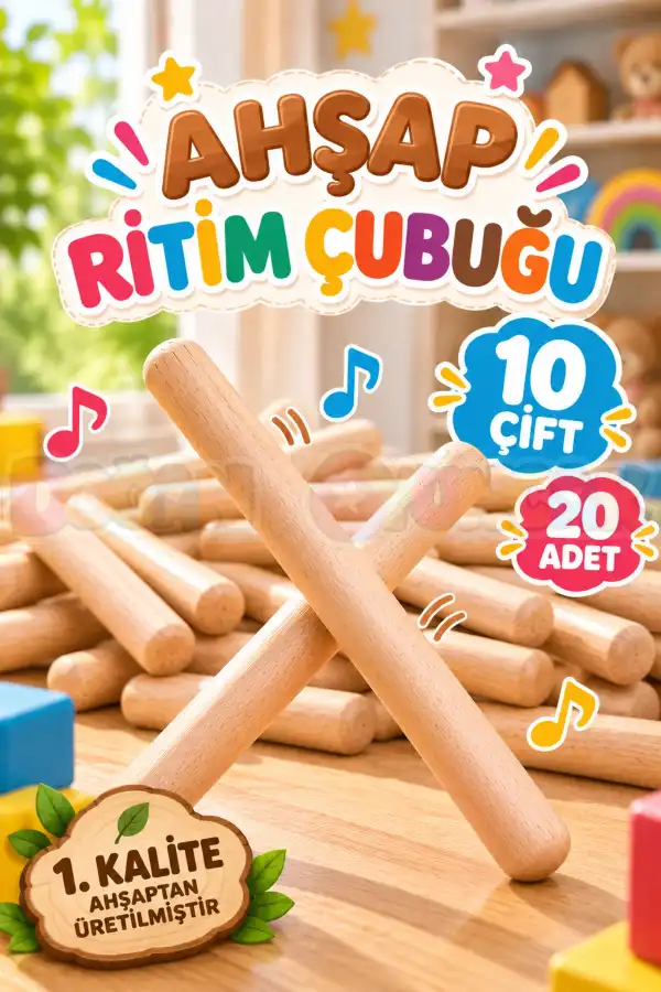 1. Kalite Ahşap Ritim Çubuğu 10 Çift / 20 Adet - Müzik Aletleri Seti
