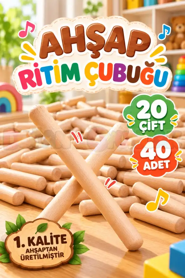 1. Kalite Ahşap Ritim Çubuğu 20 Çift / 40 Adet - Müzik Aletleri Seti