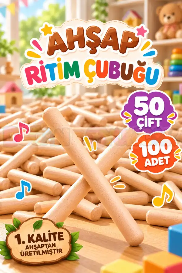 1. Kalite Ahşap Ritim Çubuğu 50 Çift / 100 Adet - Müzik Aletleri Seti