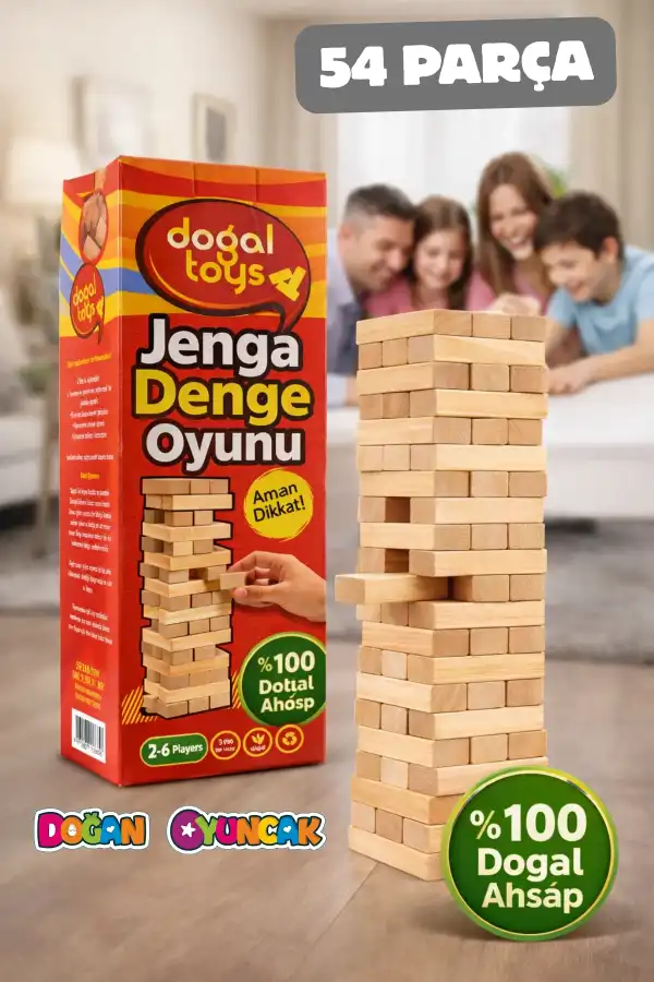 Ahşap Denge Oyunu Jenga 54 Parça - Ahşap Jenga Oyunu Aile Oyunu Kutu Oyunu