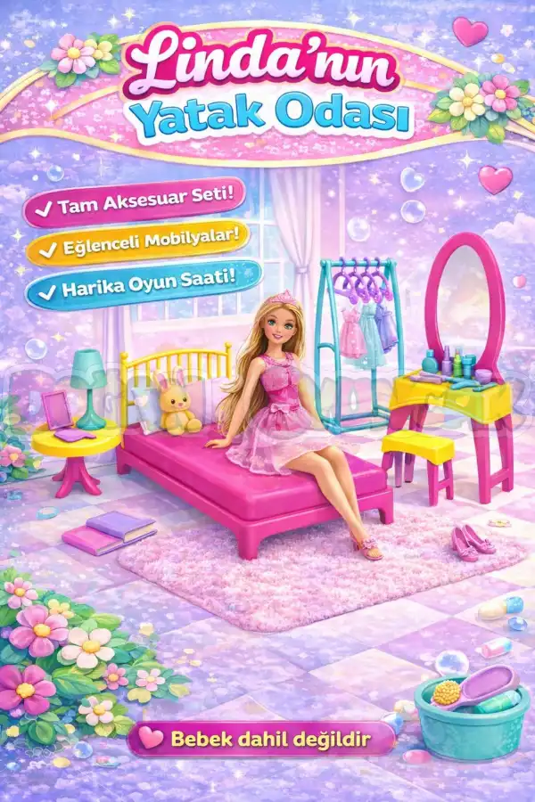 Lindanın Yatak Odası - Yatak Odası Oyuncak - Yatak Odası Seti - Barbie Yatak Odası