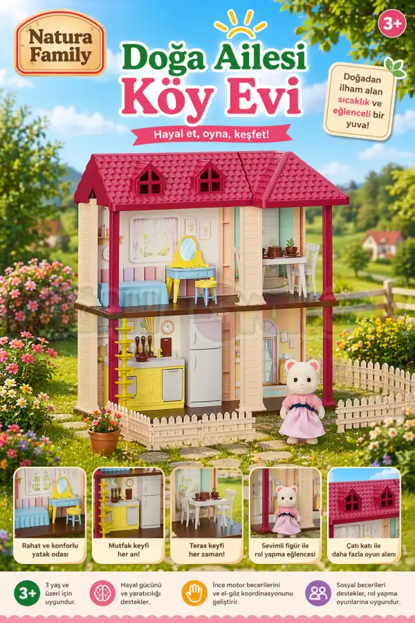 Doğa Ailesi Köy Evi Oyuncak Ev - Tavşan Ailesi Oyun Evi Tavşan Tatil Evi Sylvanian Evi