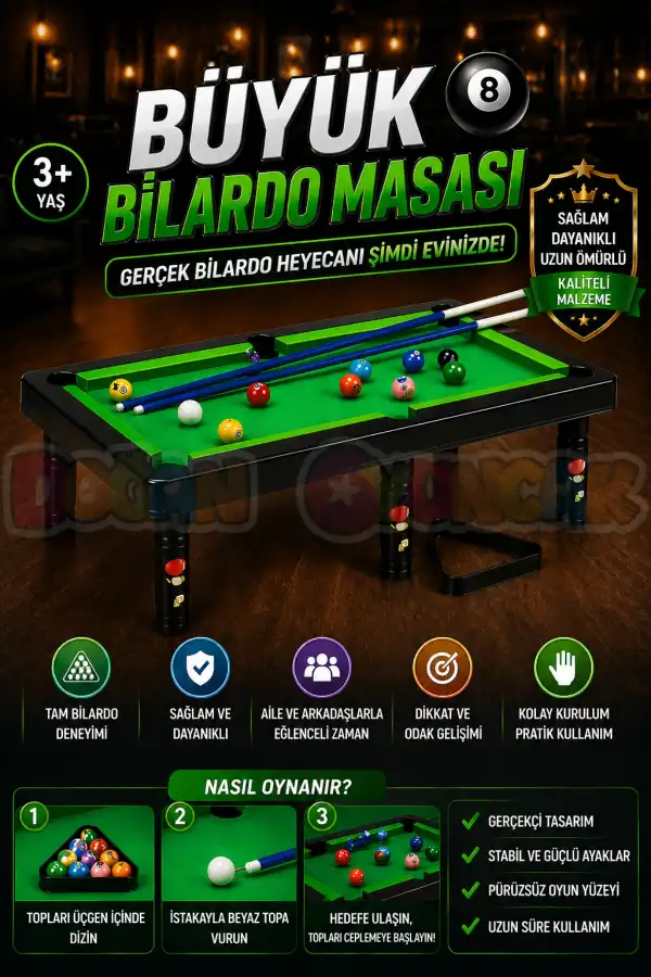 Büyük Bilardo Masası - Bilardo Maçı - Bilardo Oyuncak - 8 Ball Oyunu - Büyük Bilardo Seti - Bilardo Oyuncağı