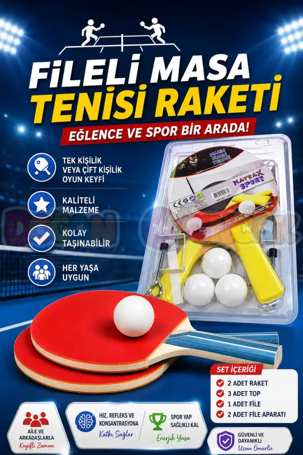 Fileli Masa Tenisi Raketi - Okul İçin Masa Tenisi Raketi - Tenis Oyuncakları - Masa Tenisi Oyunu - Fileli Raket