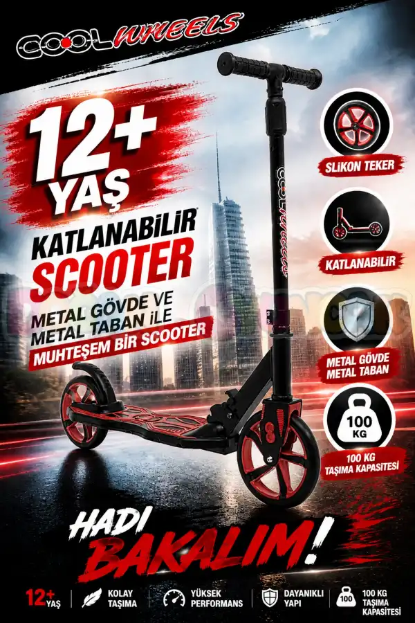 Cool Wheels 12+ Yaş Kırmızı 2 Tekerlekli Katlanabilir Scooter - CoolWheels Scooter - Genç Scooter