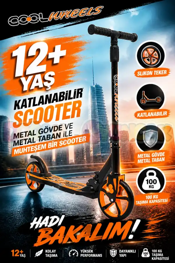 Cool Wheels 12+ Yaş Turuncu 2 Tekerlekli Katlanabilir Scooter - CoolWheels Scooter - Genç Scooter
