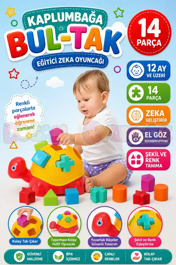 Kaplumbağa Bul-Tak - Bultak Lego - Bebek Oyuncağı - Şekil Takmaca