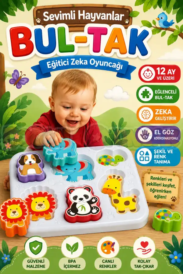 Sevimli Hayvanlar Bul-Tak - Bultak Lego - Bebek Oyuncağı - Şekil Takmaca