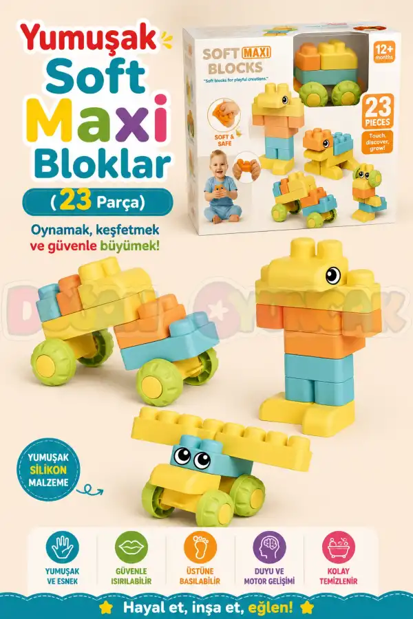 Yumuşak Soft Maxi Bloklar (23 Parça) - Soft Yumuşak Bloklar - Büyük Soft Lego Oyuncakları - Yumuşak Lego - Soft Lego