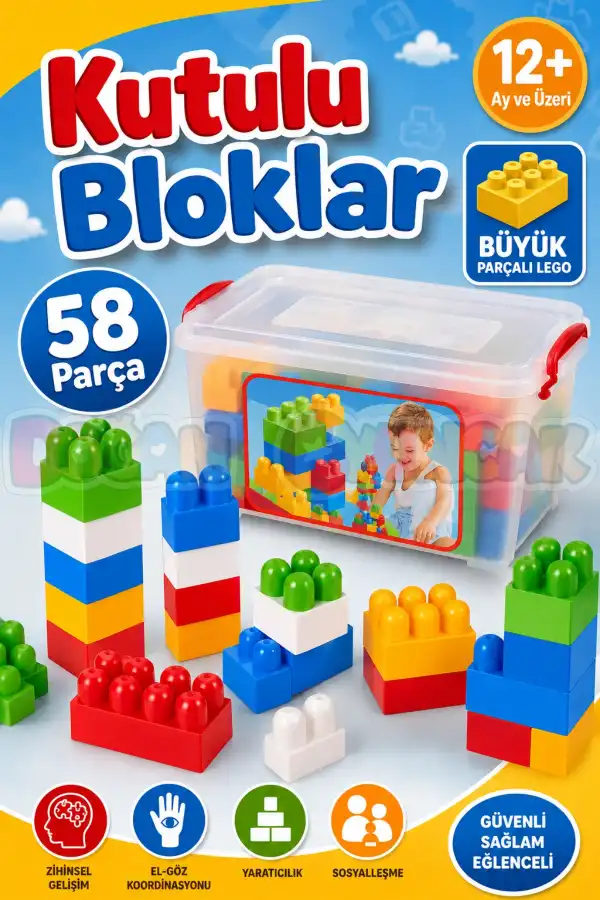 Kutulu Bloklar (58 Parça) - Büyük Parça Lego - Lego Setleri - Bloklar - Bebek Lego