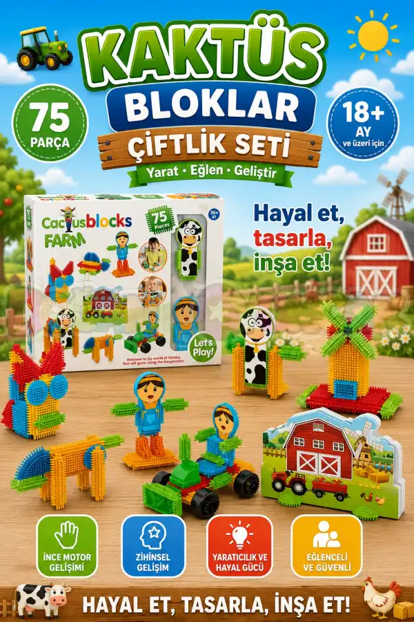 Çiftlik Kaktüs Bloklar (75 Parça) - Kaktüs Oyuncak - Lego Seti - Kaktüs Lego - Taraklı Lego