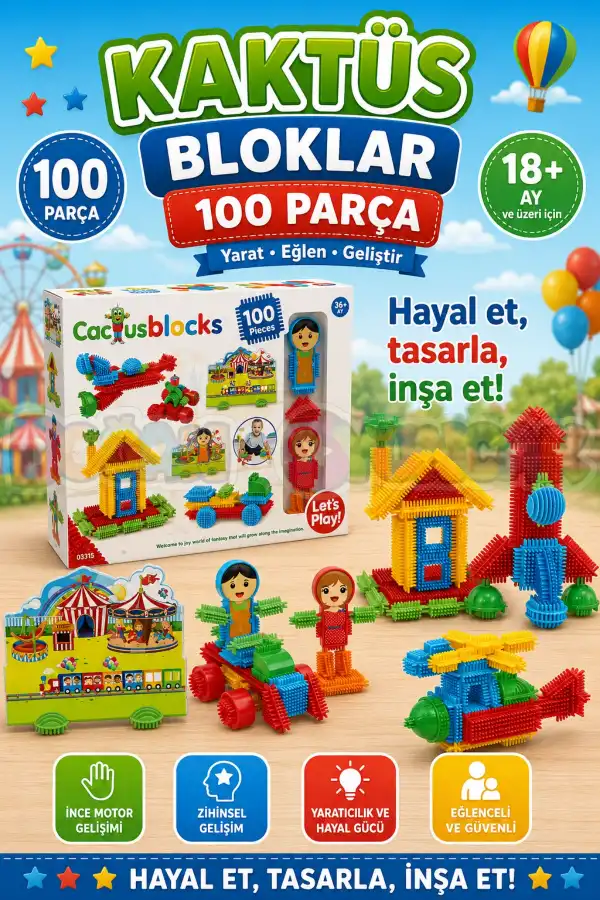 Kaktüs Bloklar (100 Parça) - Kaktüs Oyuncak - Lego Seti - Kaktüs Lego - Taraklı Lego