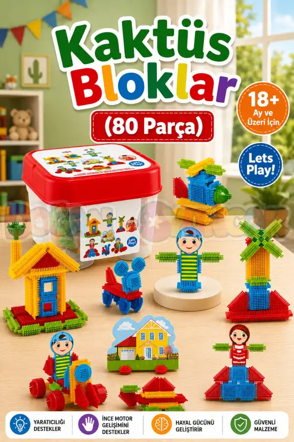 Kaktüs Bloklar (80 Parça) - Kaktüs Oyuncak - Lego Seti - Kaktüs Lego - Taraklı Lego
