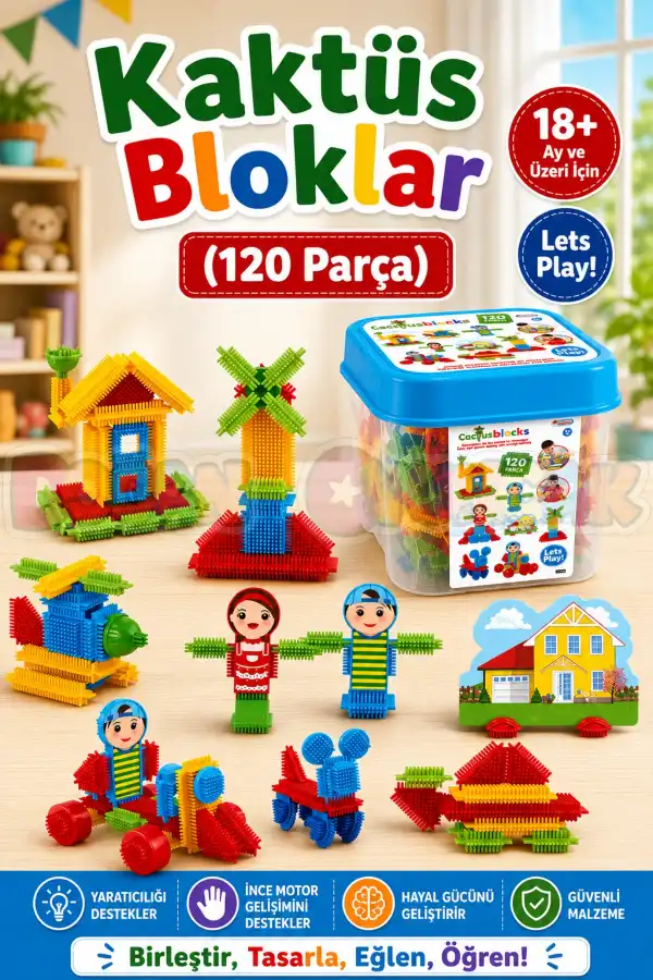 Kaktüs Bloklar (120 Parça) - Kaktüs Oyuncak - Lego Seti - Kaktüs Lego - Taraklı Lego