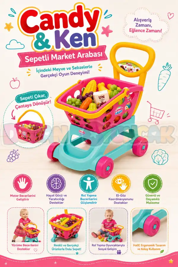 Candy & Ken Sepetli Market Arabası - Mutfak Setleri - Ev Oyuncak Setleri