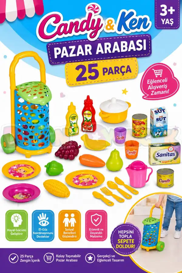 Candy & Ken Pazar Arabası - Mutfak Setleri - Ev Oyuncak Setleri