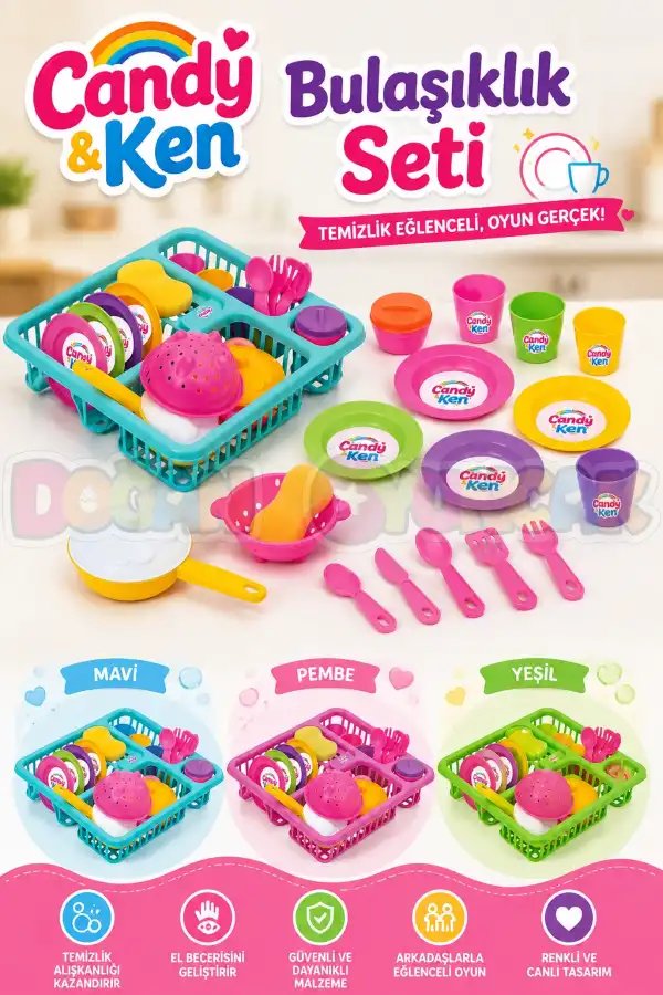 Candy & Ken Bulaşıklık Set - Mutfak Setleri - Ev Oyuncak Setleri - Bulaşık Seti