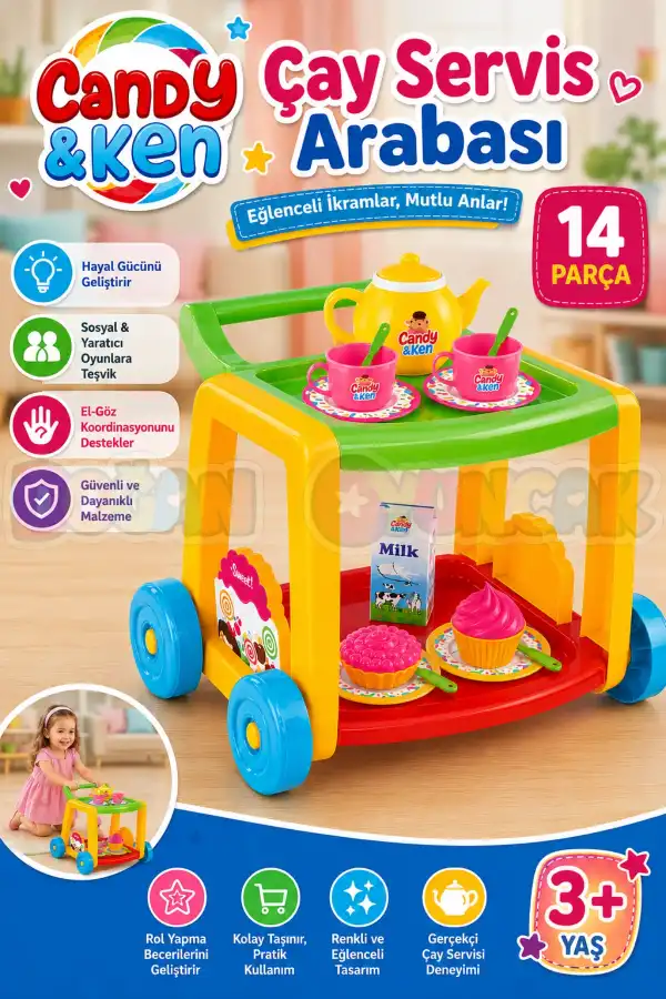 Candy & Ken Çay Servis Arabası - Mutfak Setleri - Ev Oyuncak Setleri