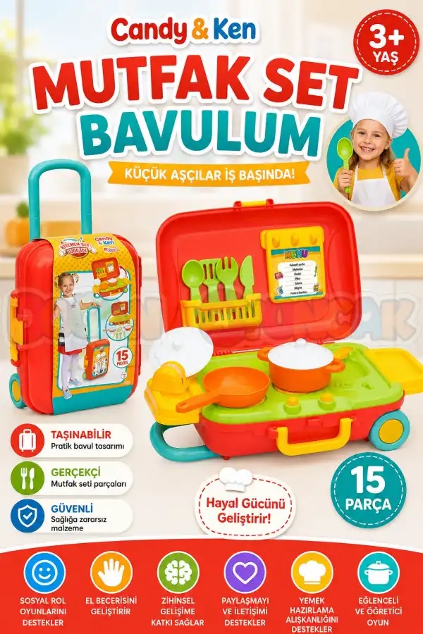 Candy & Ken Mutfak Set Bavulum - Mutfak Setleri - Ev Oyuncak Setleri - Bulaşık Seti