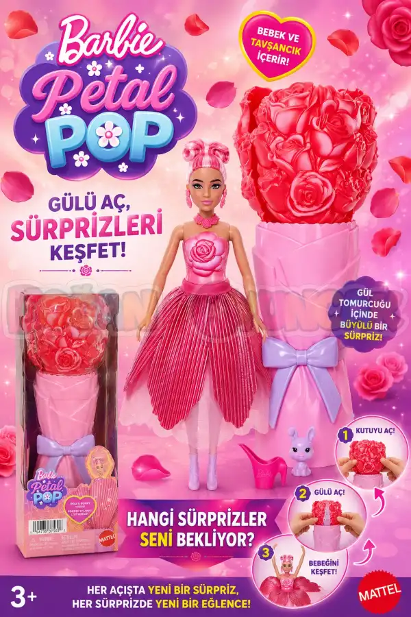 Barbie Petal Pop - Kırmızı Gül Bebek JMF59 - Barbie Oyuncak Barbie Bebek