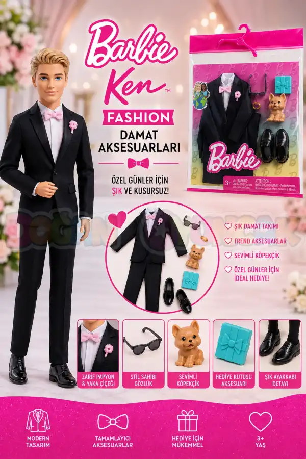 Barbie Ken Fashion - Damat Aksesuarları HWV77 - Barbie Ken Oyuncak Barbie Bebek Damat Oyuncak