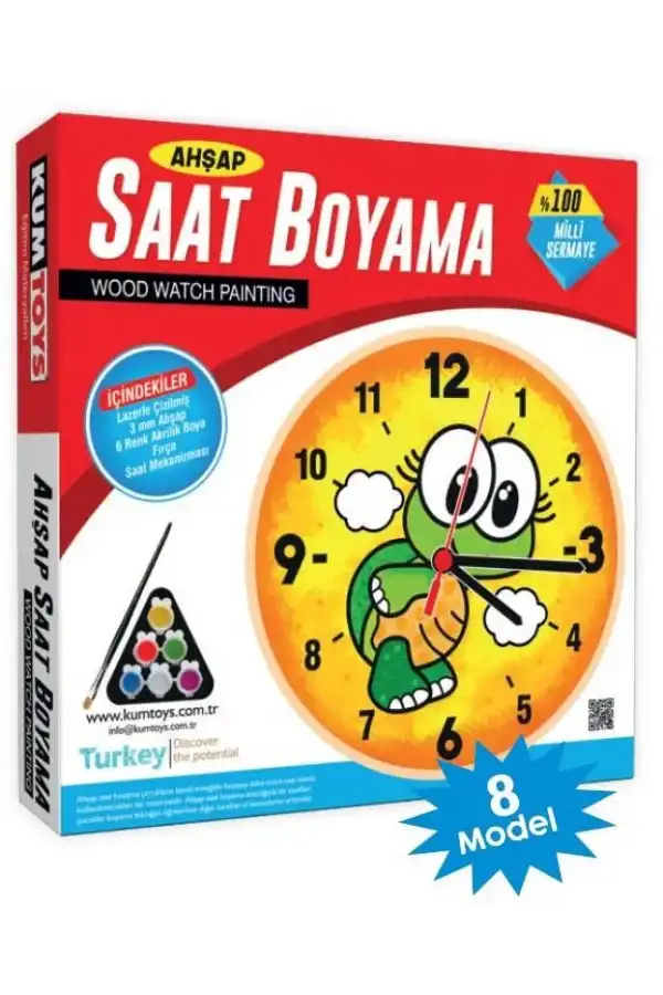 Ahşap Saat Boyama - Kumtoys Ahşap Saat Boyama - Sanat Seti - Boyama Setleri