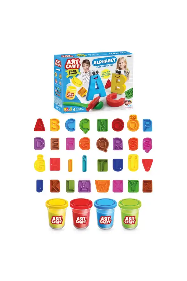 Alfabe Hamur Seti 224 Gr. - Oyun Hamuru Seti - Hamur Setleri - Hamur Kalıpları - Kelime Hamur - Sayı