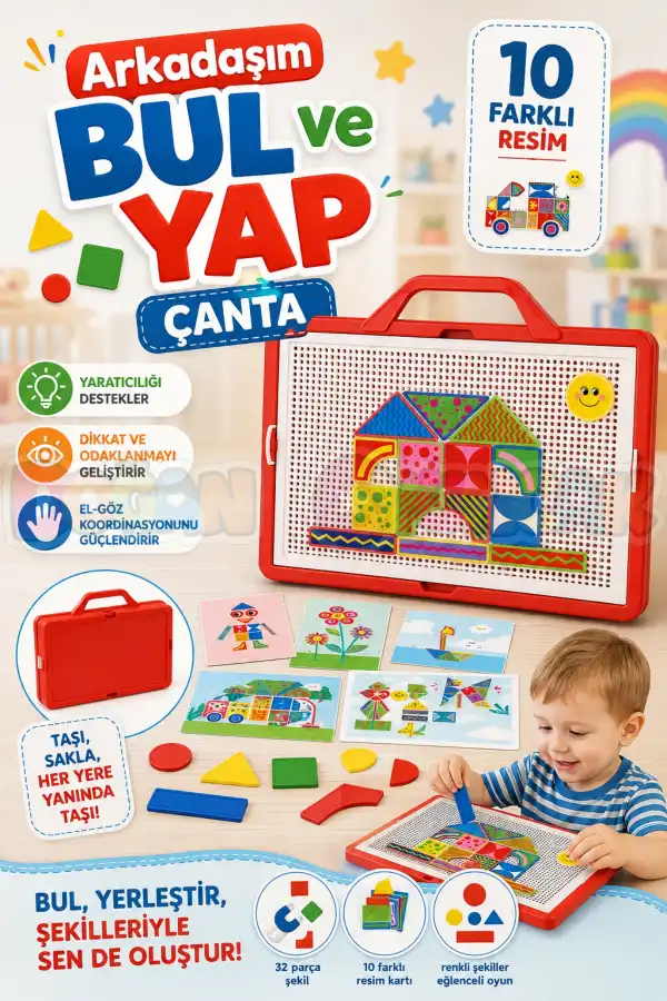 Arkadaşım Bul ve Yap Çanta - Lego Setleri - Geometrik Oyun - Görsel Aktivite - Oyuncak
