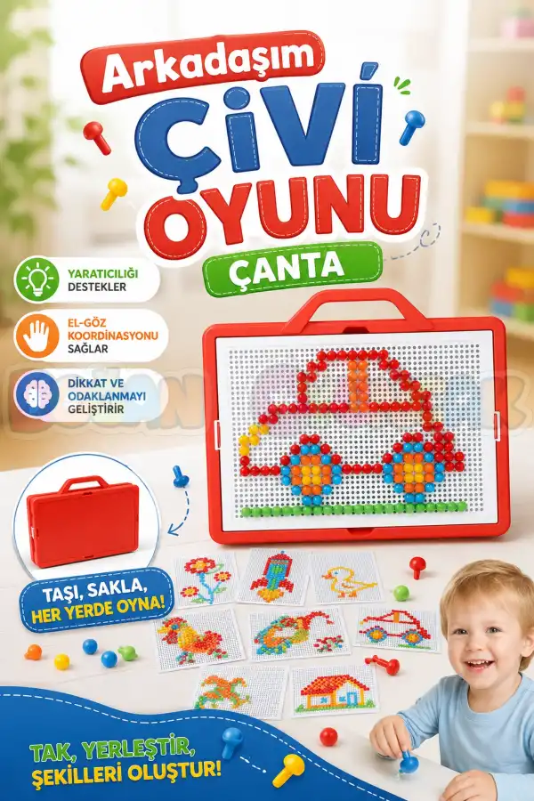 Arkadaşım Çivi Oyunu Çanta - Lego Setleri - Çivi Seti - Görsel Aktivite - Oyuncak