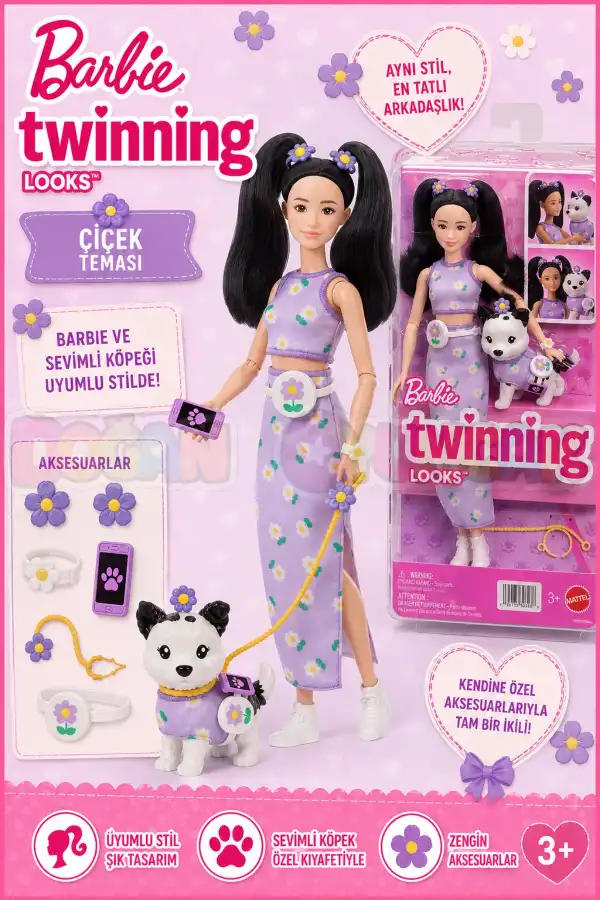 Barbie Twinning Looks - Çiçek Teması JFP39 - Barbie Oyuncak Barbie Bebek