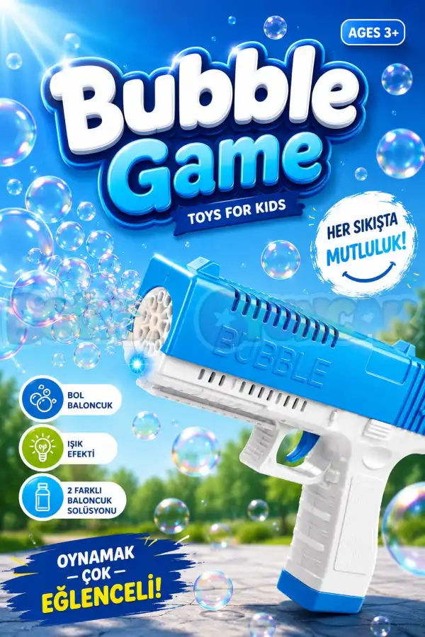 Bubble Game Baloncuk Tabancası Mavi – Her Sıkışta Mutluluk! Baloncuk Silahı Köpük Tabancası