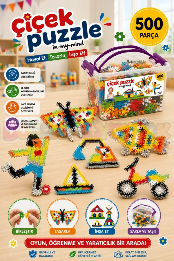 Çiçek Puzzle Lego (500 Parça) - Yıldız Puzzle - Çiçek Bloklar - Çiçek Legolar Oyuncak