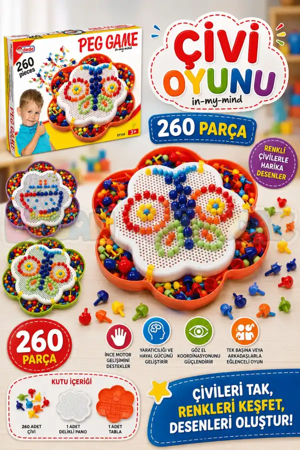 Çivi Oyunu (260 Parça) - Lego Setleri - Çivi Lego - Resim Oyunu - Mozaik Oyunu