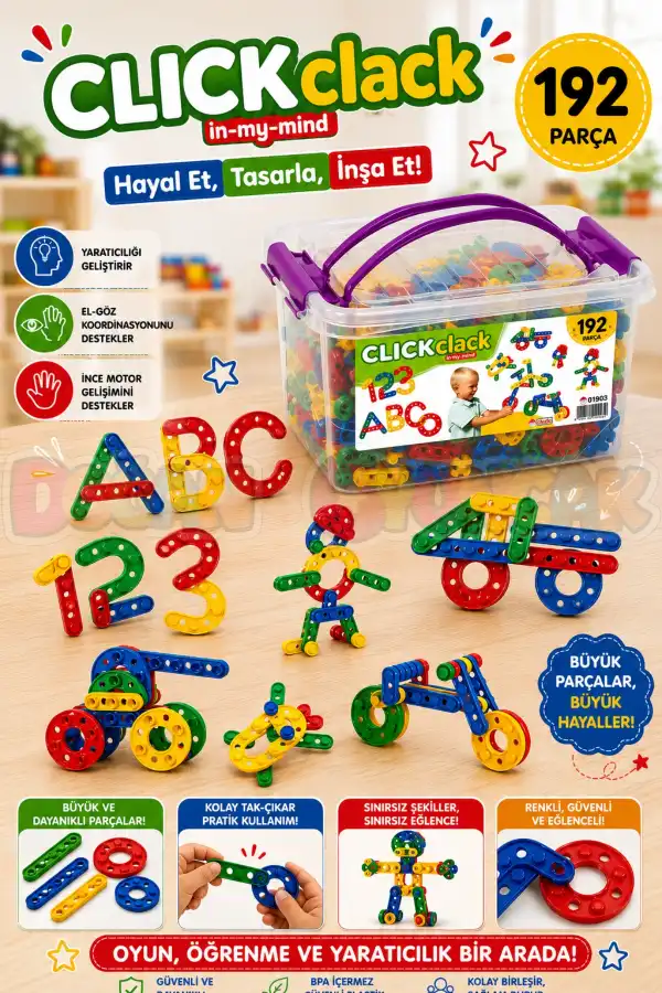 Click Clack Lego (192 Parça) - ClickClack Puzzle - Sök Tak Bloklar - Legolar Oyuncak