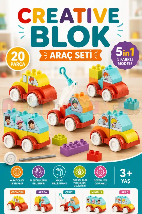 Creative Blok 20 Parça Araç Seti - Slide Blocks - Lego Oyuncakları - Yaratıcı Top Oyunu - Creative Lego