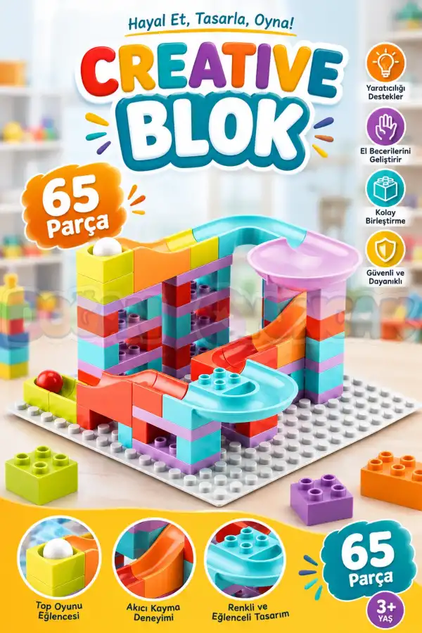 Creative Blok 65 Parça - Slide Blocks 65 Parça - Lego Oyuncakları - Yaratıcı Top Oyunu - Creative Lego