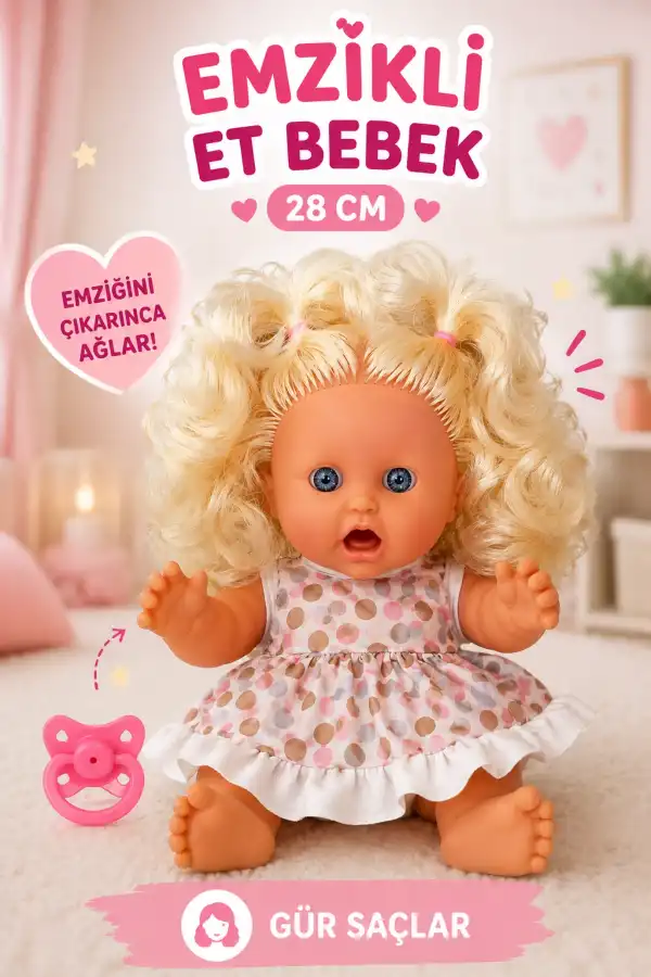 Derin Emzikli Saçlı Tombul Et Bebek 28 Cm. Kutulu - Emzikli Bebek - Saçlı Tombik Bebek - Saçlı Bebek - Tombul Bebek
