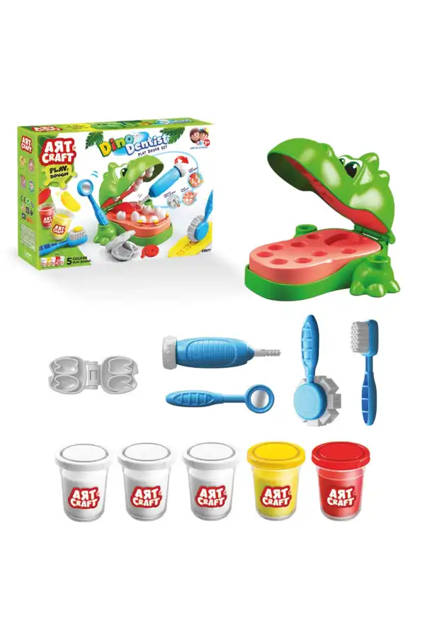 Dinozor Dişçi Oyun Hamur Seti 280 Gr. - Oyun Hamuru Seti - Hamur Setleri - Dino Hamur Seti - Dişçi Doktor Seti