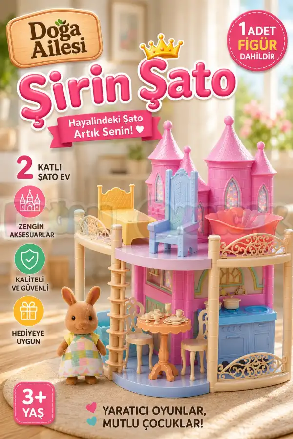 Doğa Ailesi Şirin Şato 2 Katlı Oyuncak Ev Seti - Sylvanian Uyumlu Oyun Evi