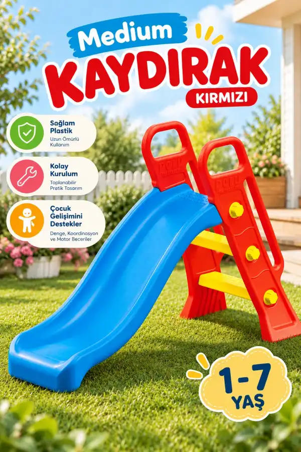 Dolu Medium Kaydırak Kırmızı 3028 - Bahçe Kaydırağı