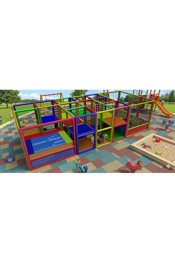 Double Oyun Havuzu ve Trambolin - Sünger Soft Play Top Havuzu Çocuk Oyun Alanı