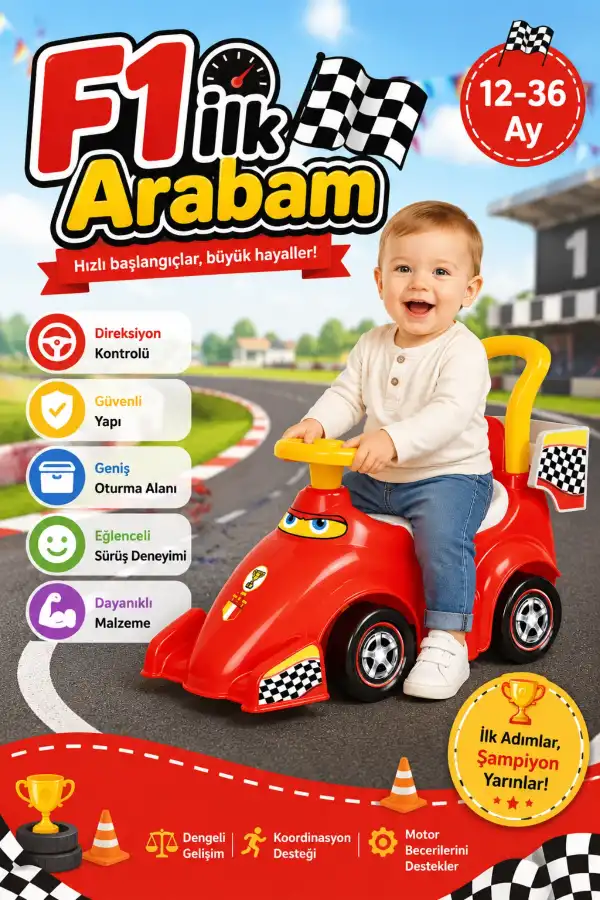 F1 İlk Arabam - İlk Arabam - Binmeli Araba - Çocuk Arabası - İlk Adım Arabası