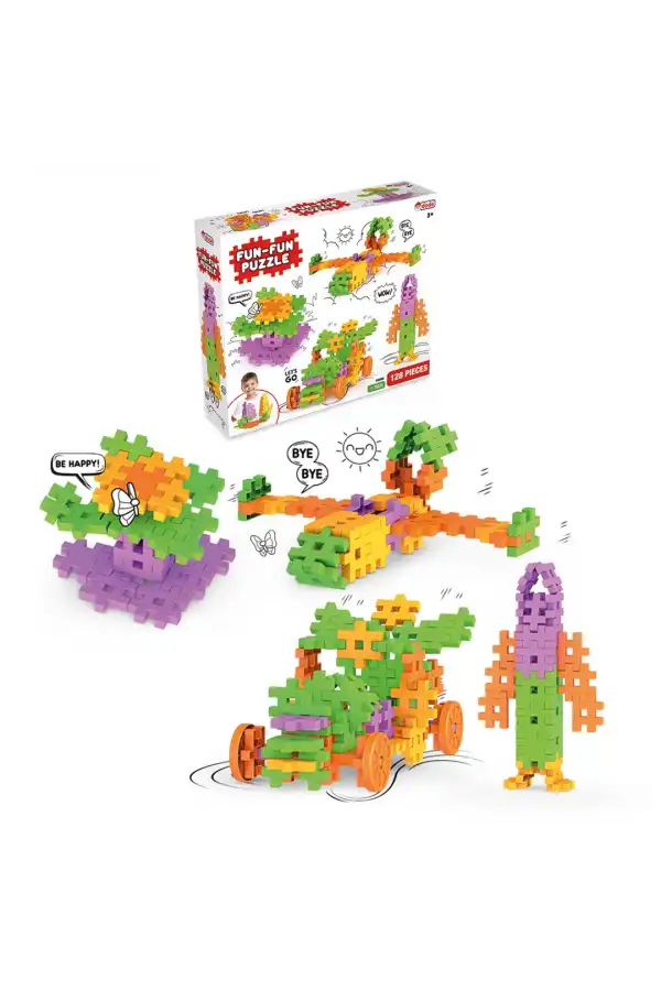 FunFun Puzzle (128 Parça) - Lego Setleri - Geometrik Oyuncak - Fun-Fun - Kare Bloklar