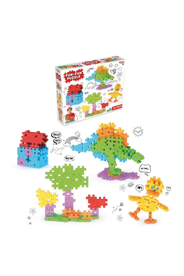 FunFun Puzzle (192 Parça) - Lego Setleri - Geometrik Oyuncak - Fun-Fun - Kare Bloklar