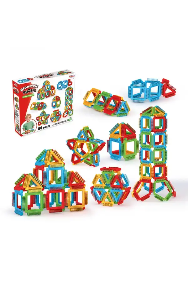 Geometrik Puzzle (64 Parça) - Lego Setleri - Geometrik Oyuncak - Şekilli Lego - Kare Bloklar