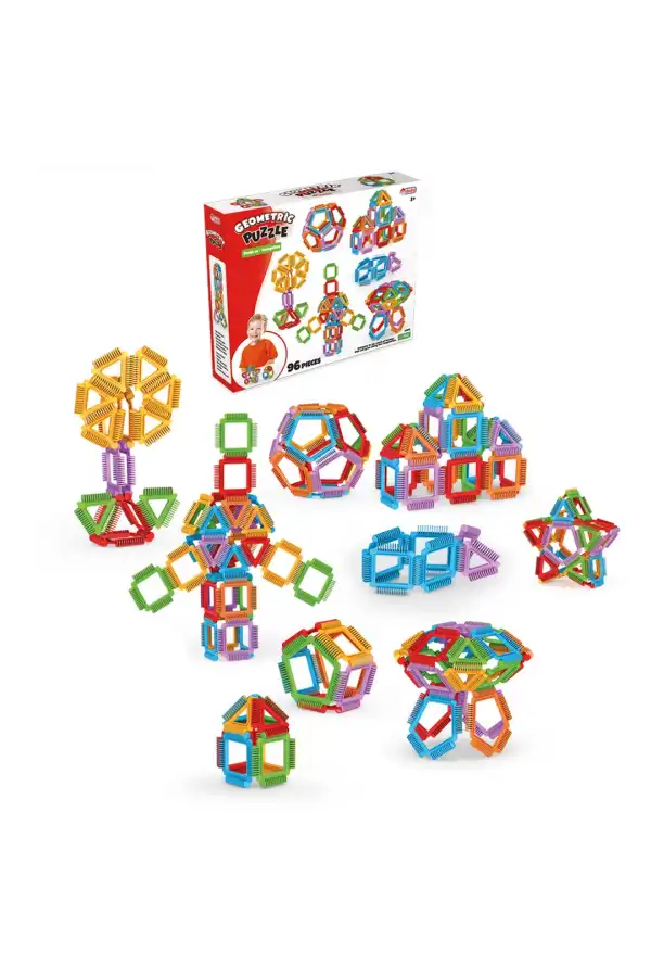 Geometrik Puzzle (96 Parça) - Lego Setleri - Geometrik Oyuncak - Şekilli Lego - Kare Bloklar