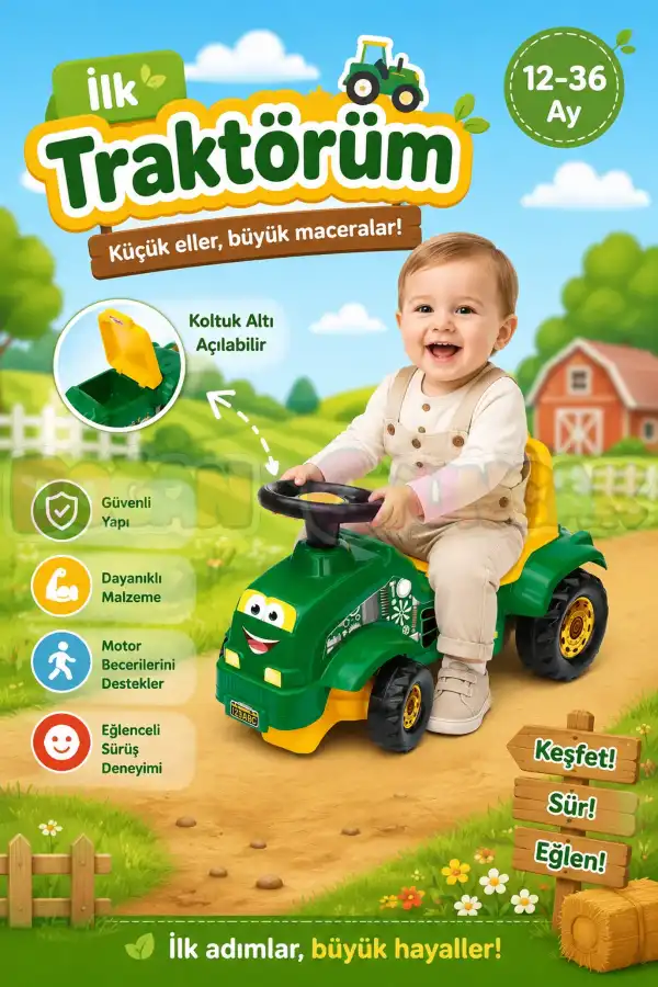 İlk Traktörüm - İlk Arabam - Binmeli Araba - Çocuk Arabası - İlk Adım Arabası
