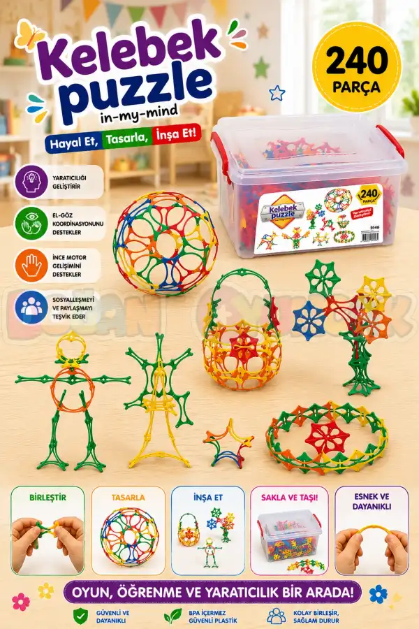 Kelebek Puzzle Lego (240 Parça) - Kelebek Lego - Kelebek Bloklar - 3D Legolar Oyuncak